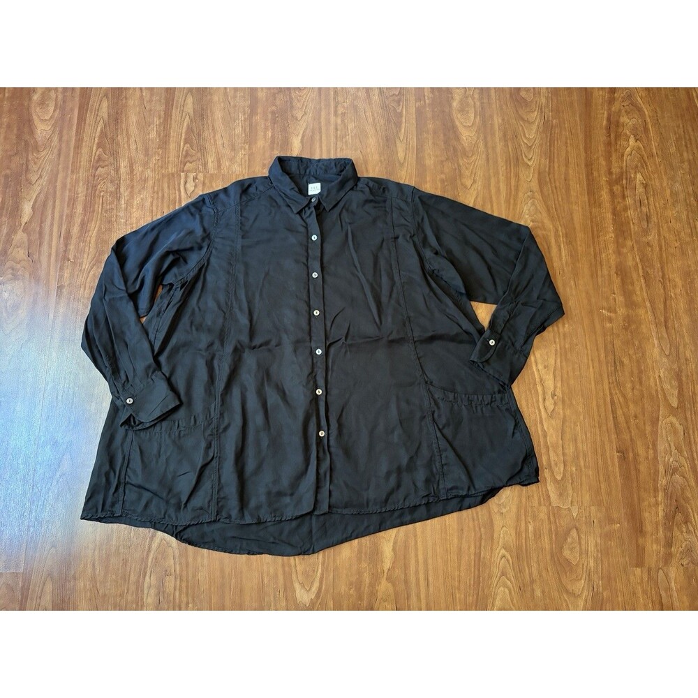 Jill McGowan Oversized  Button Up Shirt Blouse With Pockets Black XL